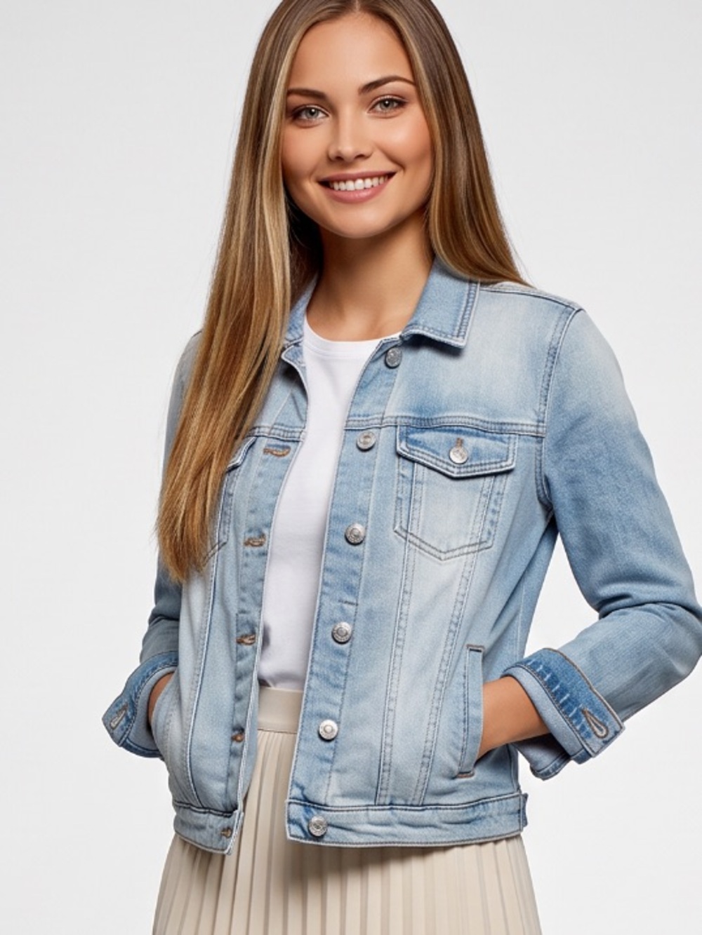 🌻EUC Zara Trafaluc Denim Jacket Blue Button Front Chest Flap Pockets Size M